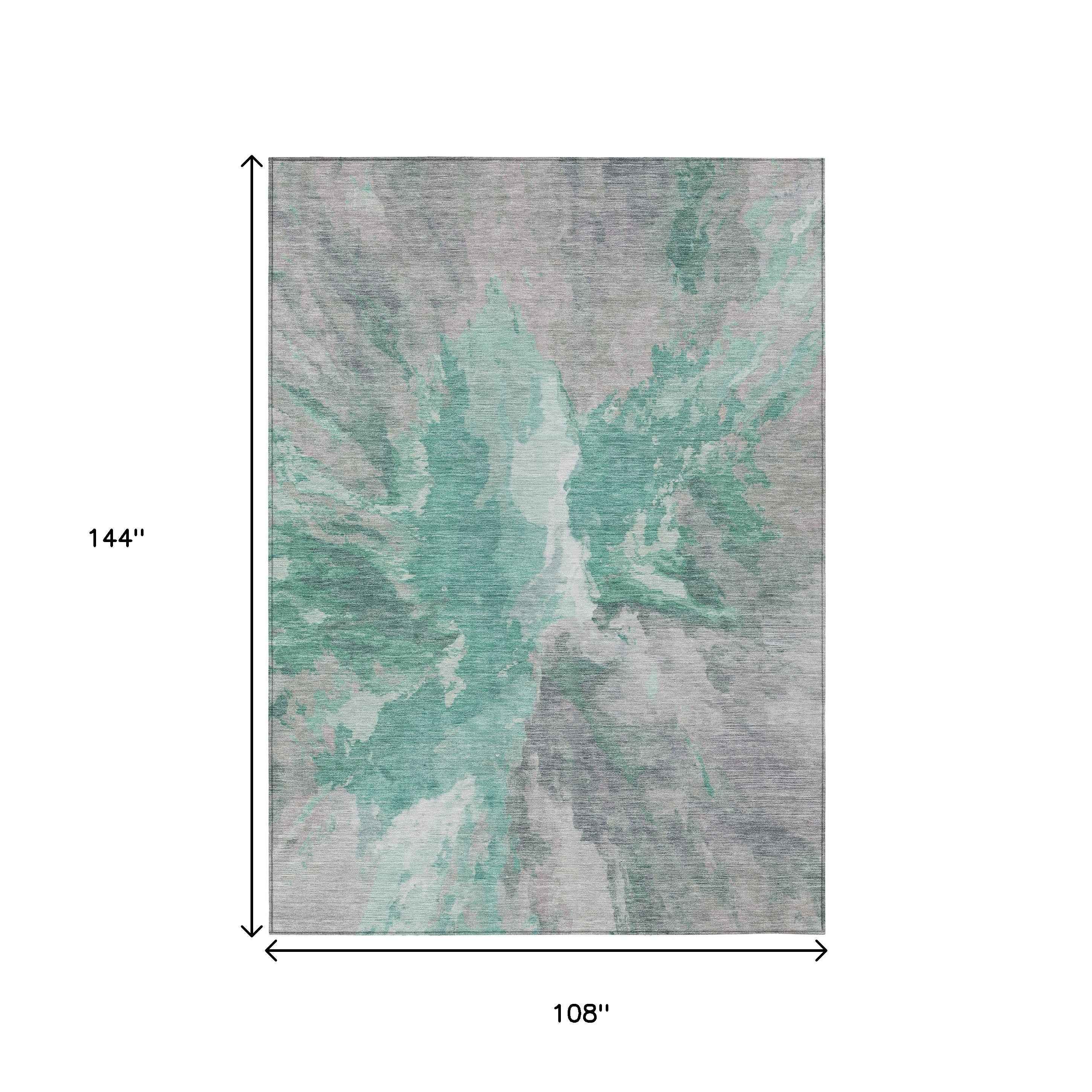 9' X 12' Teal Blue And Lavender Abstract Washable Indoor Outdoor Area Rug