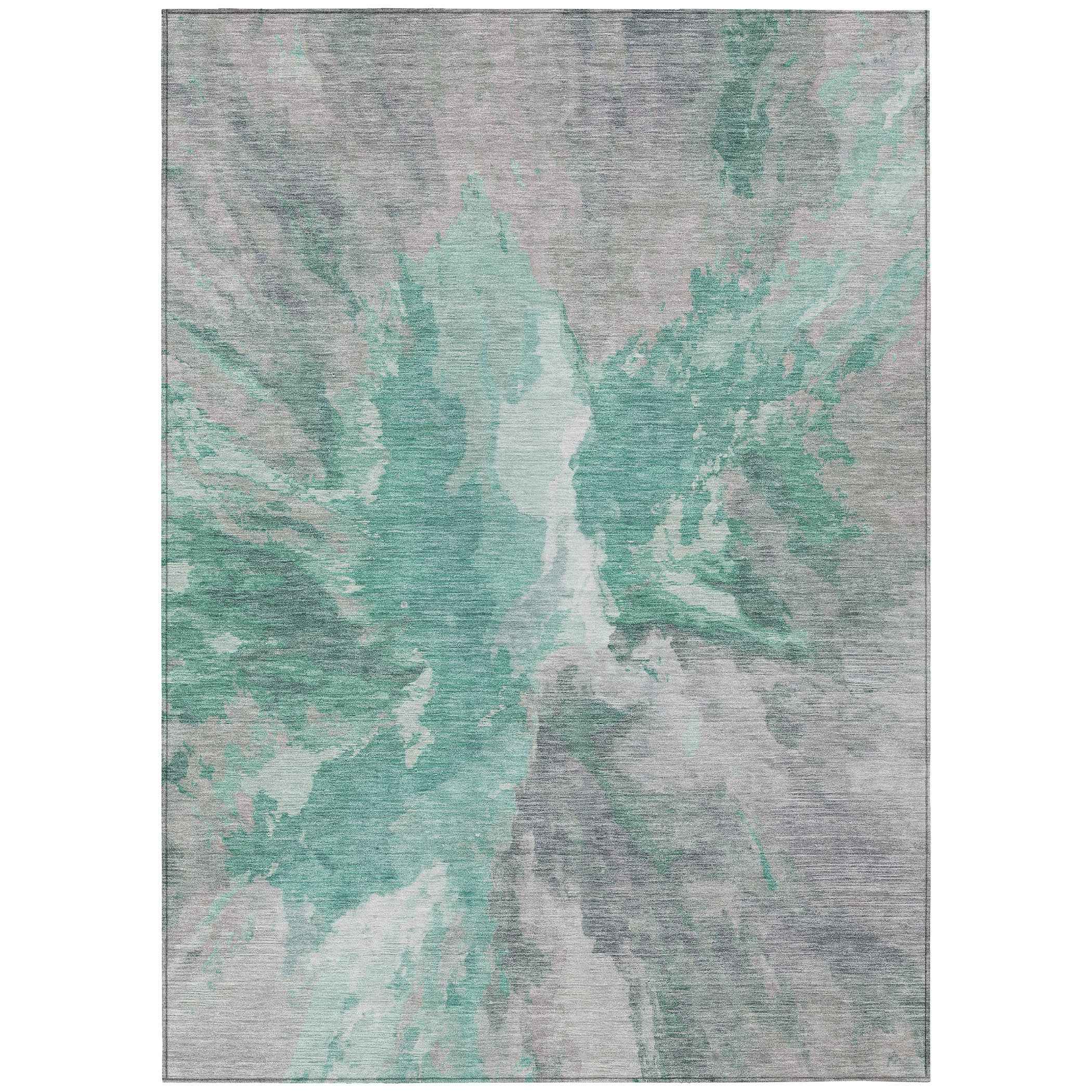 9' X 12' Teal Blue And Lavender Abstract Washable Indoor Outdoor Area Rug