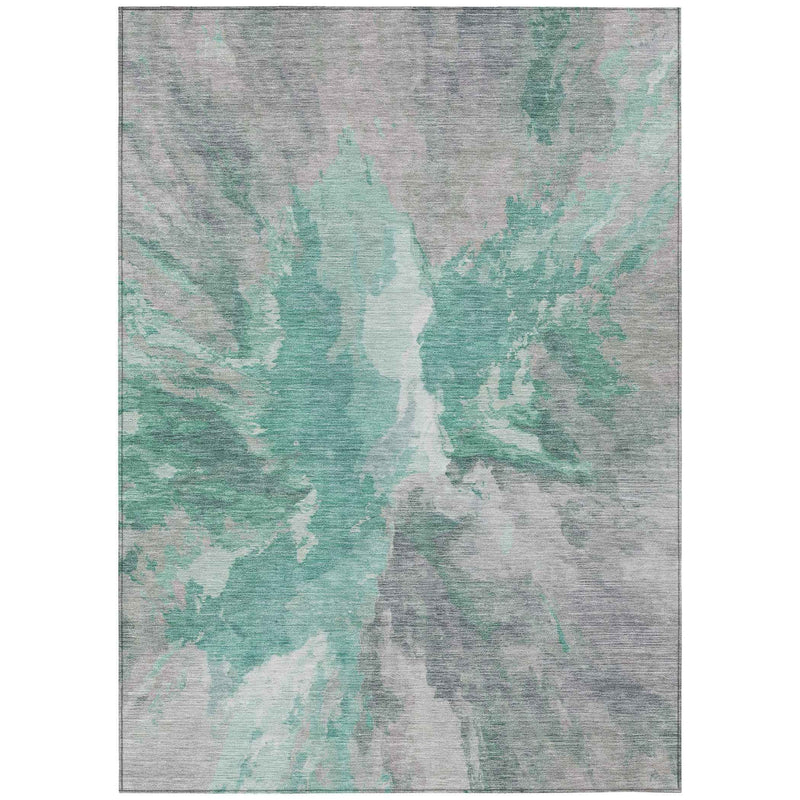 9' X 12' Teal Blue And Lavender Abstract Washable Indoor Outdoor Area Rug
