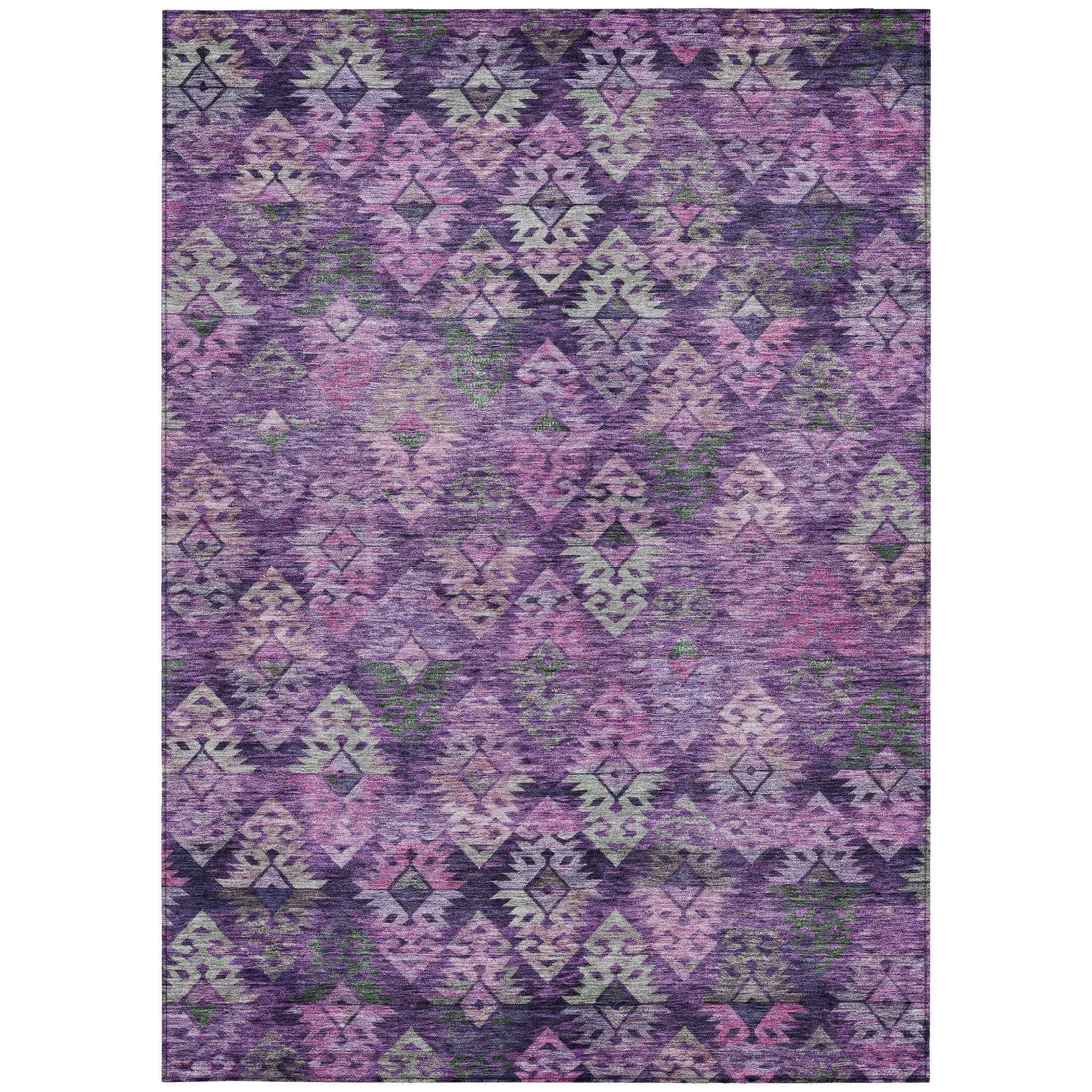 9' X 12' Eggplant Plum And Lavender Aztec Washable Indoor Outdoor Area Rug