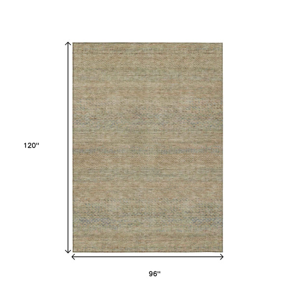 8' X 10' Beige And Taupe Striped Washable Indoor Outdoor Area Rug