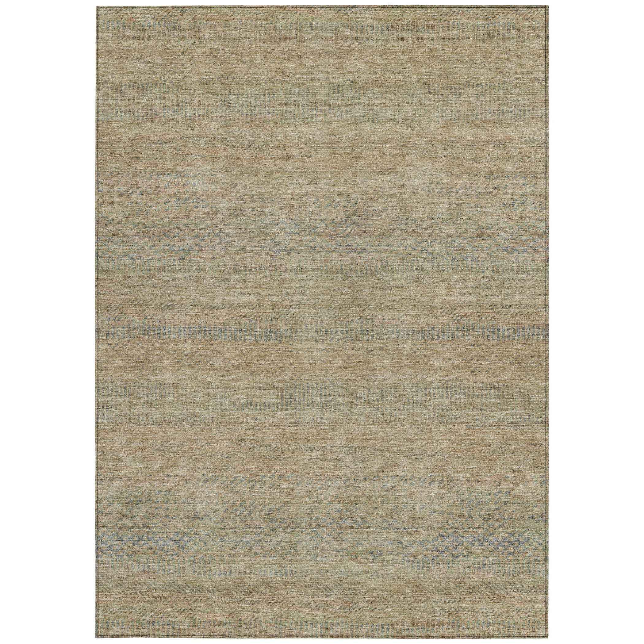 8' X 10' Beige And Taupe Striped Washable Indoor Outdoor Area Rug