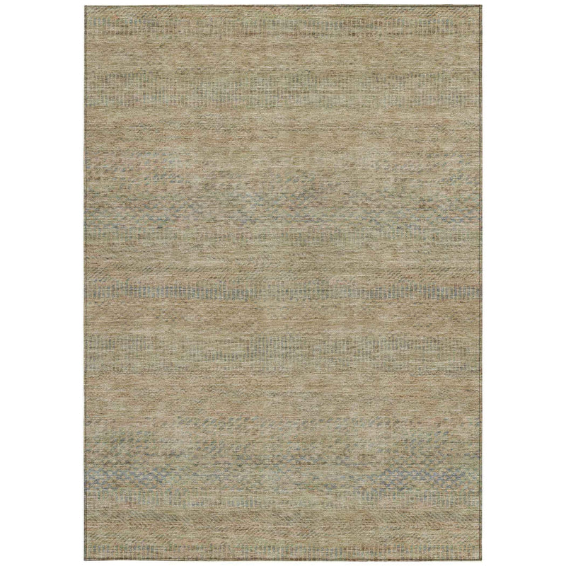 8' X 10' Beige And Taupe Striped Washable Indoor Outdoor Area Rug