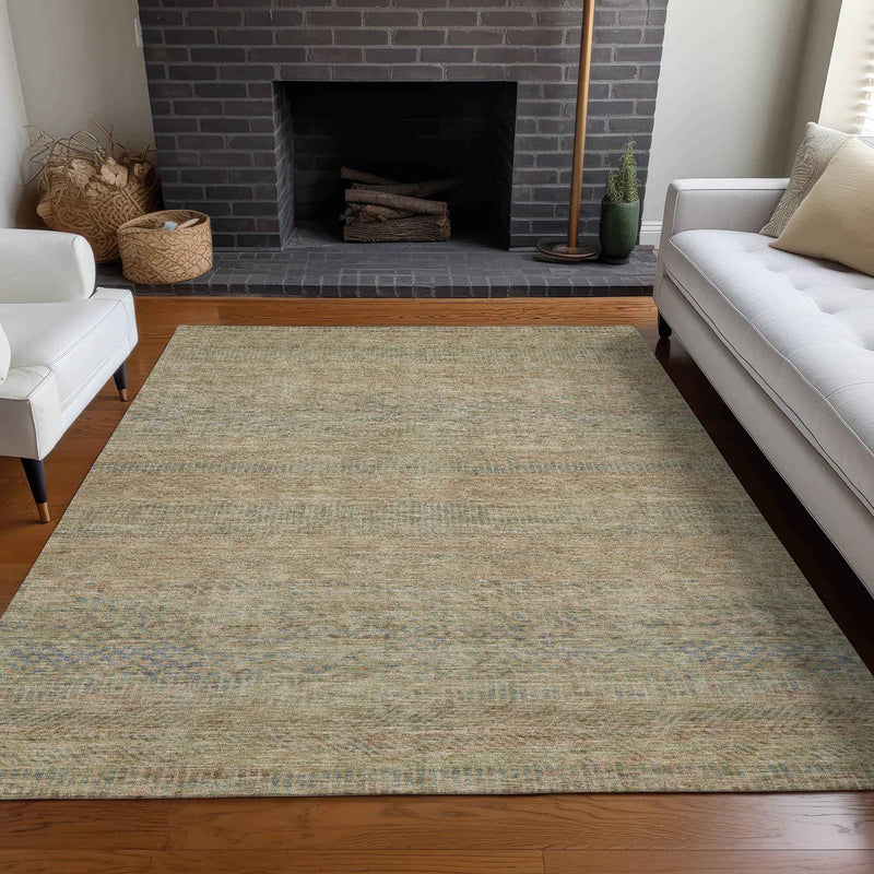 8' X 10' Beige And Taupe Striped Washable Indoor Outdoor Area Rug