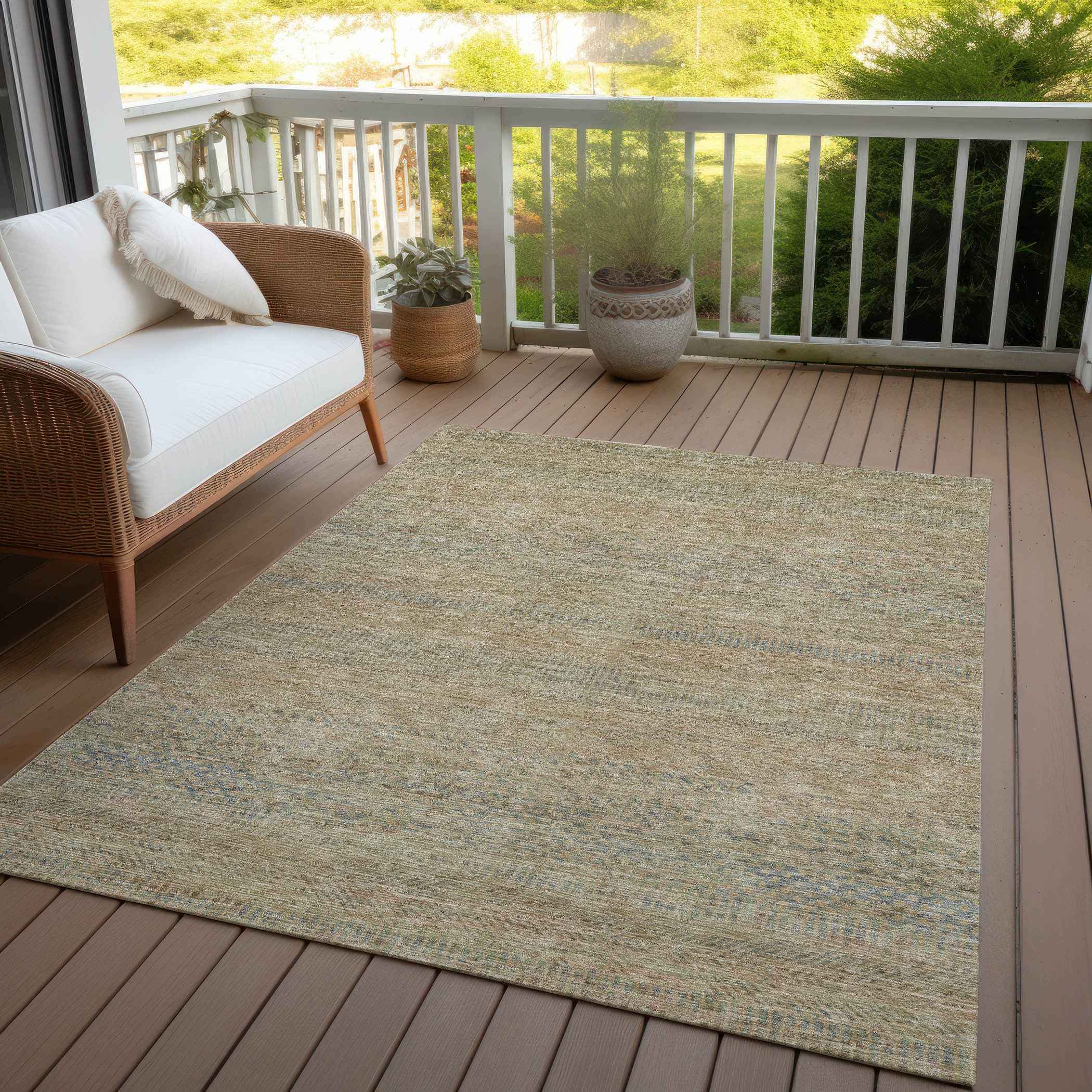 8' X 10' Beige And Taupe Striped Washable Indoor Outdoor Area Rug