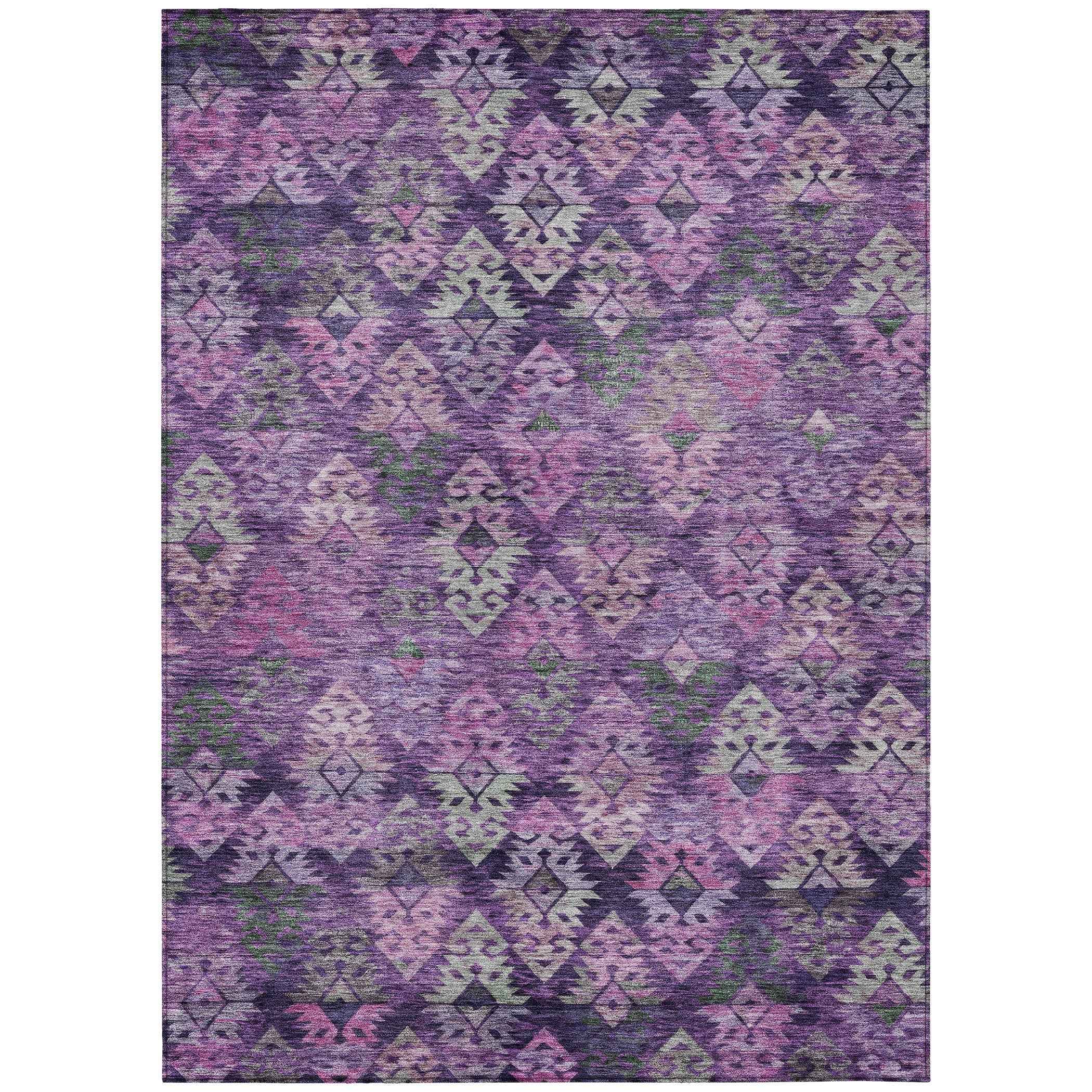 9' X 12' Eggplant Plum And Lavender Aztec Washable Indoor Outdoor Area Rug