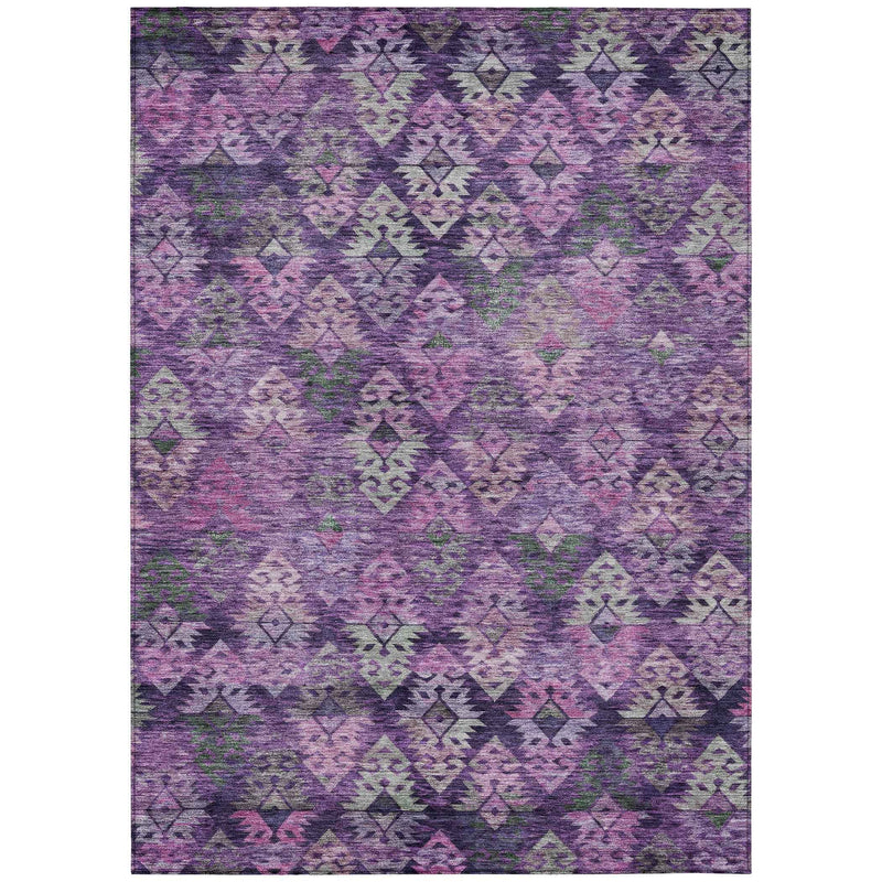 9' X 12' Eggplant Plum And Lavender Aztec Washable Indoor Outdoor Area Rug