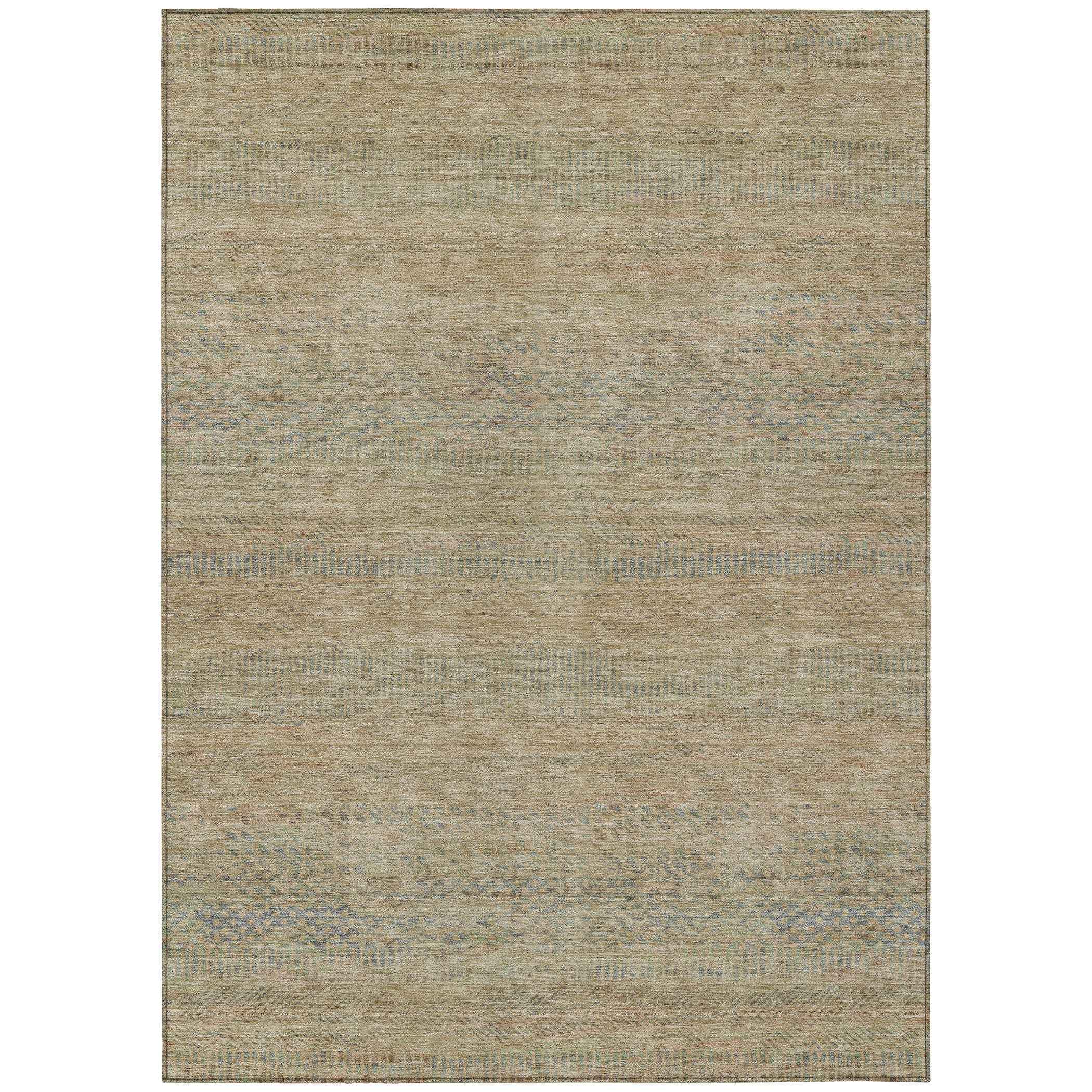 8' X 10' Beige And Taupe Striped Washable Indoor Outdoor Area Rug