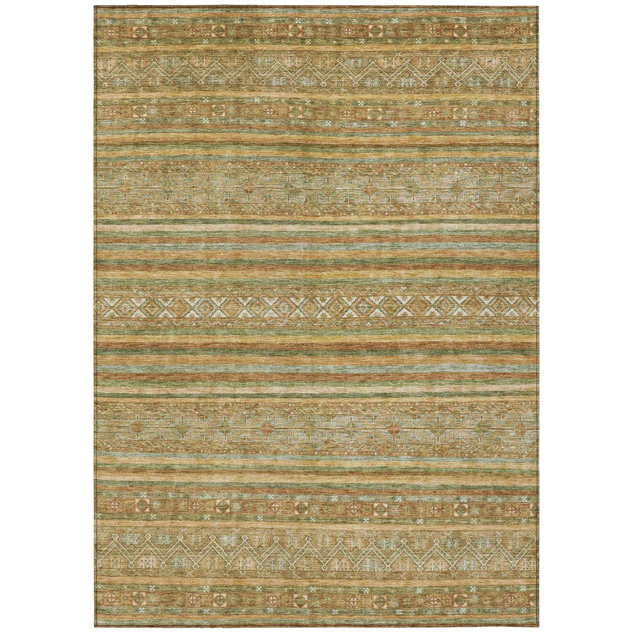 10' X 14' Artichoke Green Gold And Beige Southwestern Washable Indoor Outdoor Area Rug