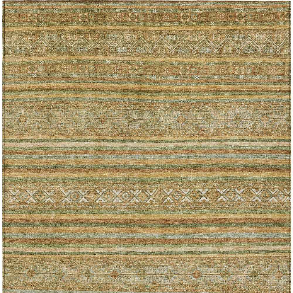 10' X 14' Artichoke Green Gold And Beige Southwestern Washable Indoor Outdoor Area Rug