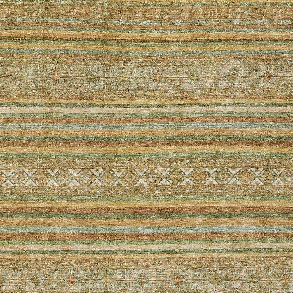 10' X 14' Artichoke Green Gold And Beige Southwestern Washable Indoor Outdoor Area Rug