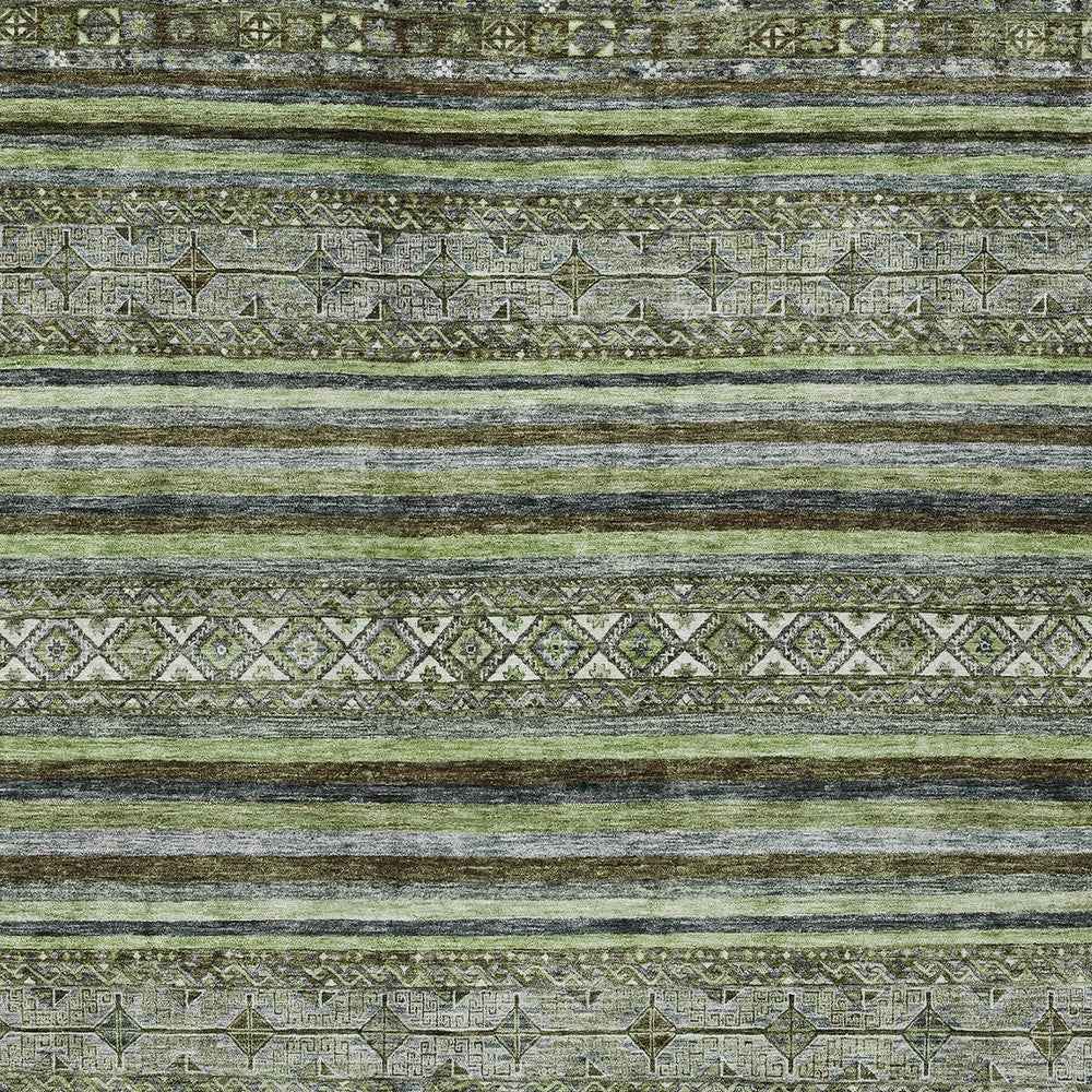 3' X 5' Olive Green Gray And Fern Green Southwestern Washable Indoor Outdoor Area Rug