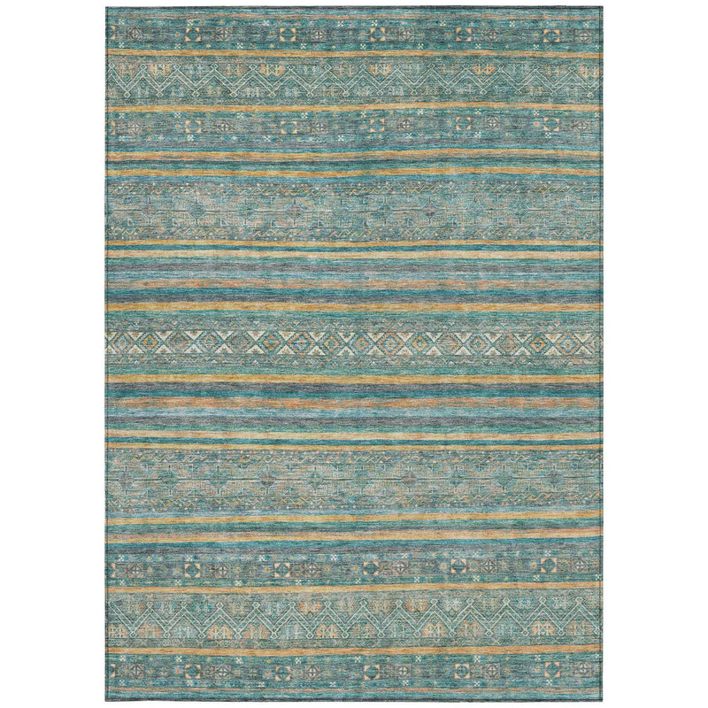 10' X 14' Teal Blue Gold And Taupe Southwestern Washable Indoor Outdoor Area Rug
