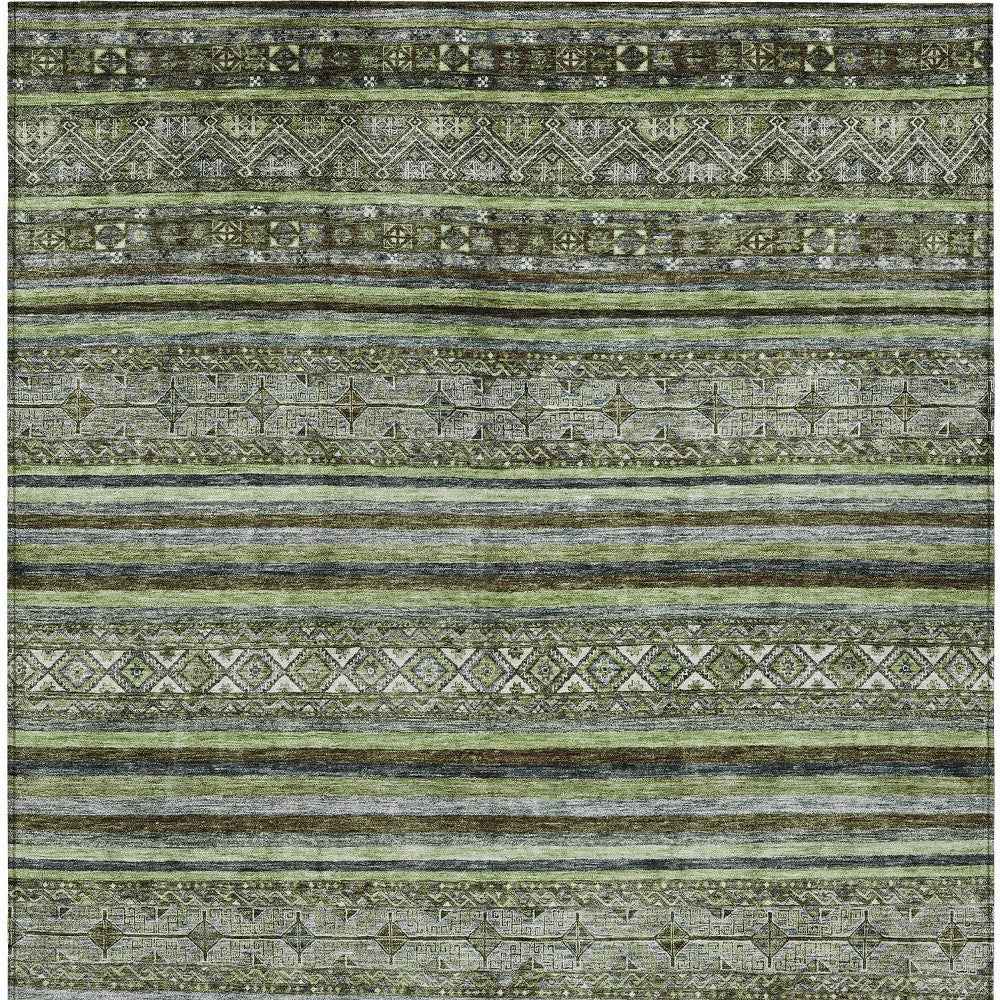3' X 5' Olive Green Gray And Fern Green Southwestern Washable Indoor Outdoor Area Rug