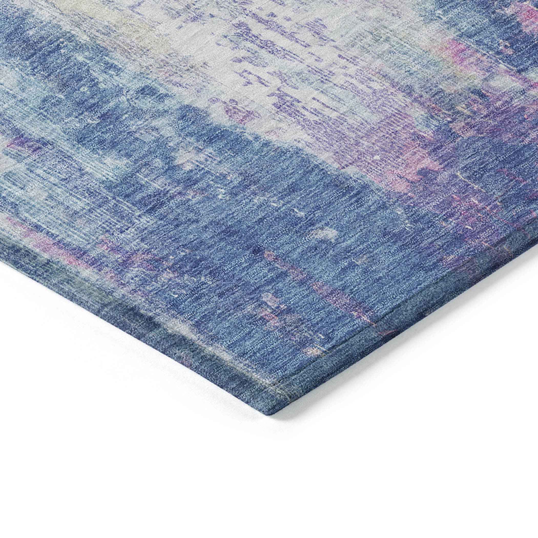 10' X 14' Blue Peach And Sky Blue Abstract Washable Indoor Outdoor Area Rug