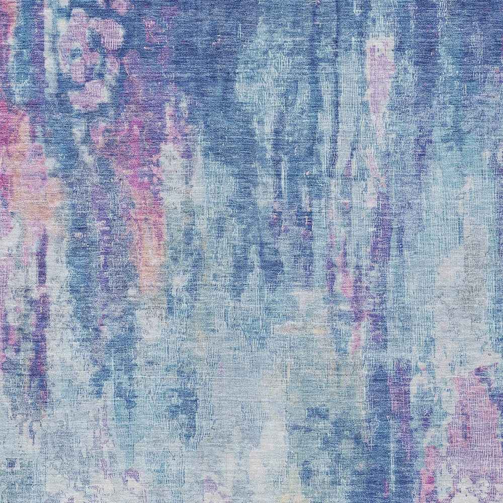 10' X 14' Blue Peach And Sky Blue Abstract Washable Indoor Outdoor Area Rug