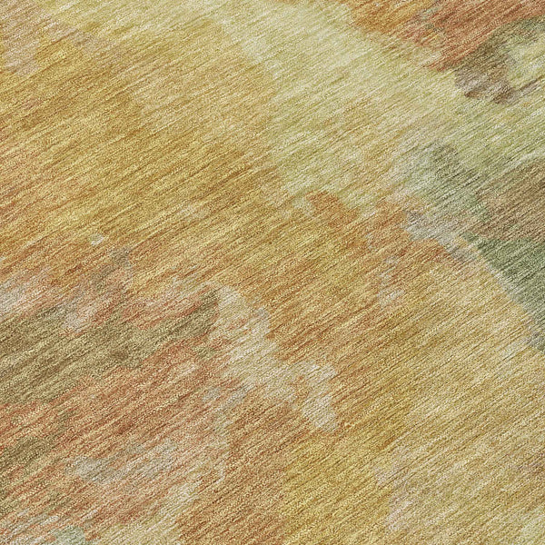 8' Artichoke Green And Gold Round Abstract Washable Indoor Outdoor Area Rug