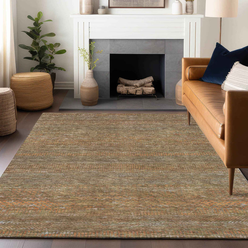 5' X 8' Taupe And Brown Striped Washable Indoor Outdoor Area Rug