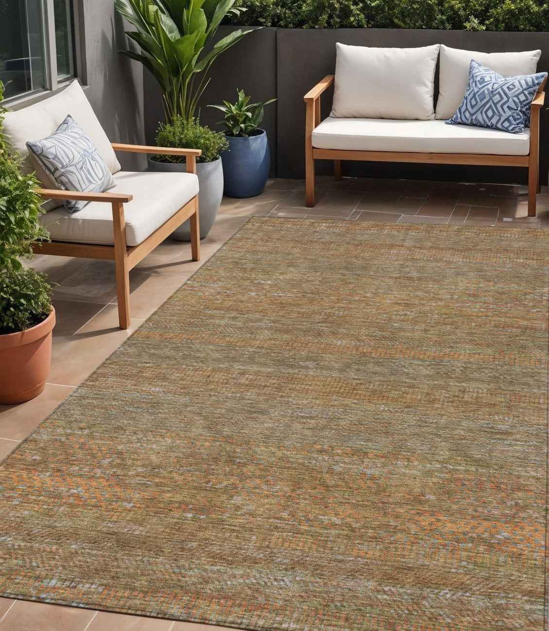 5' X 8' Taupe And Brown Striped Washable Indoor Outdoor Area Rug