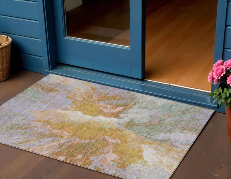 3' X 5' Rust And Lavender Abstract Washable Indoor Outdoor Area Rug