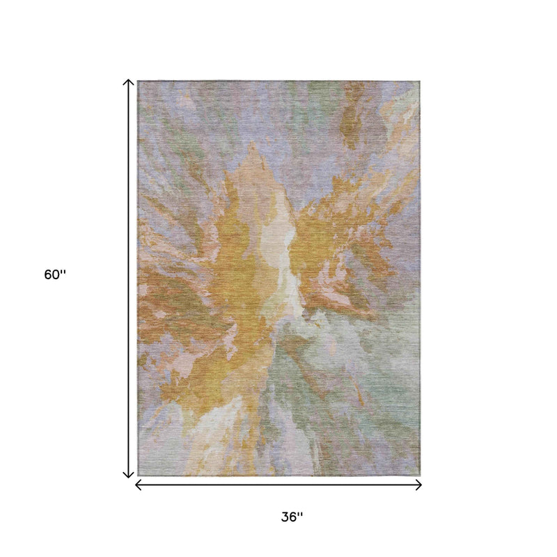 3' X 5' Rust And Lavender Abstract Washable Indoor Outdoor Area Rug