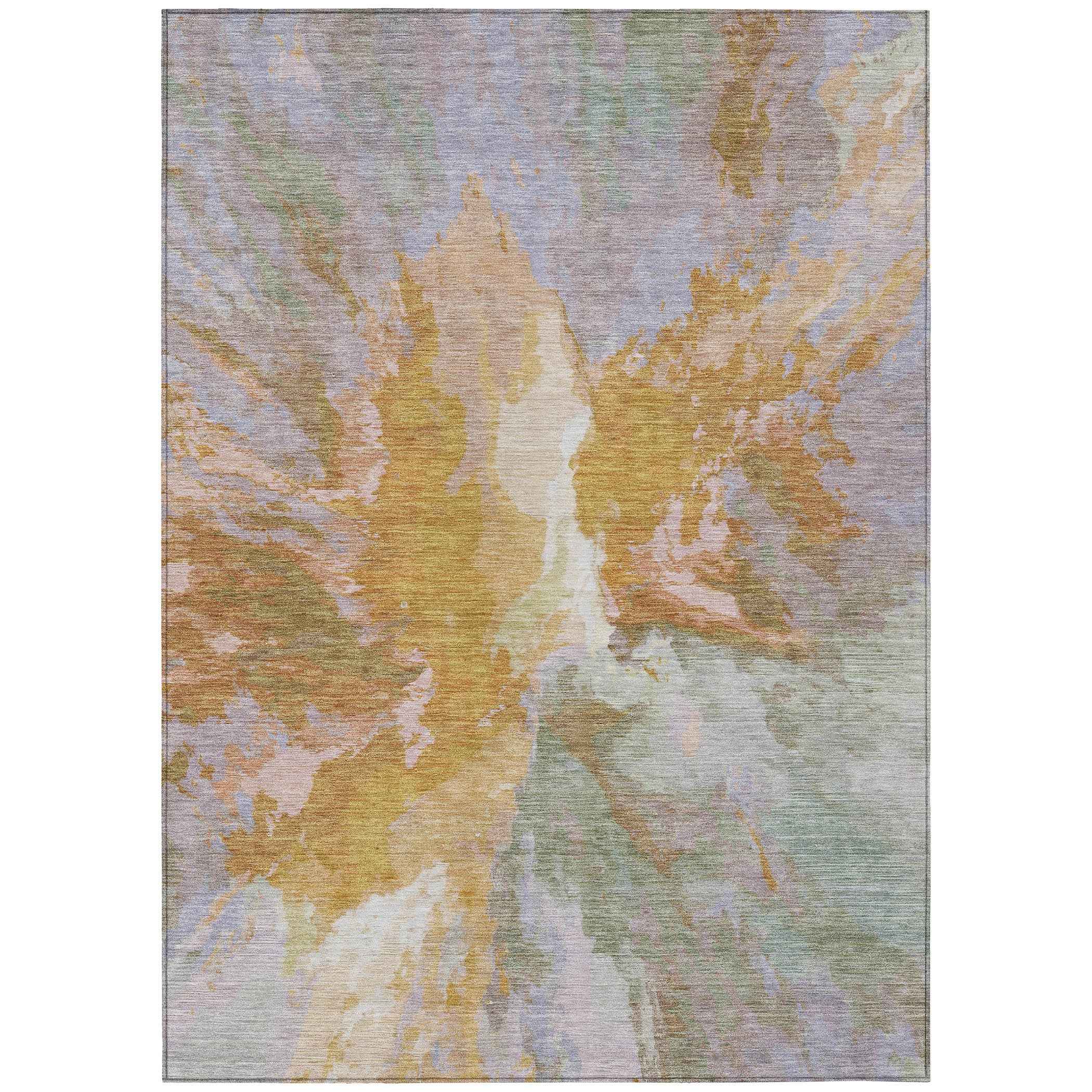 3' X 5' Rust And Lavender Abstract Washable Indoor Outdoor Area Rug