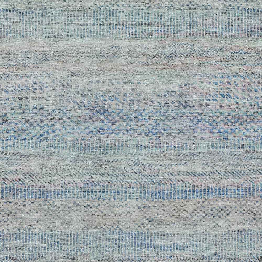 10' X 14' Blue And Charcoal Striped Washable Indoor Outdoor Area Rug
