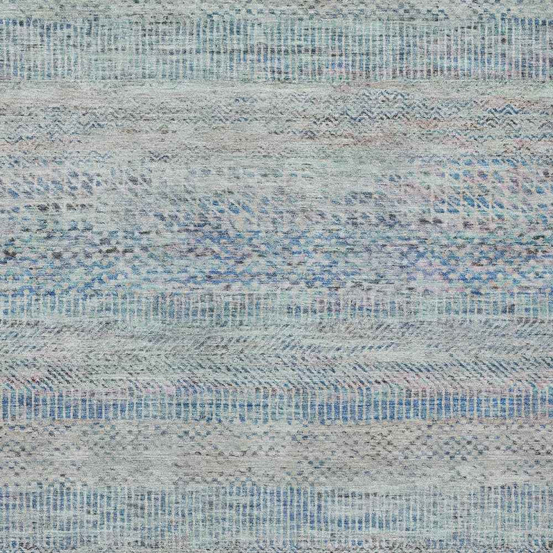 10' X 14' Blue And Charcoal Striped Washable Indoor Outdoor Area Rug