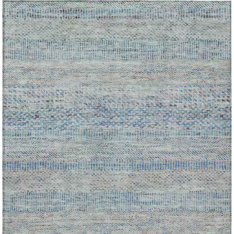 10' X 14' Blue And Charcoal Striped Washable Indoor Outdoor Area Rug