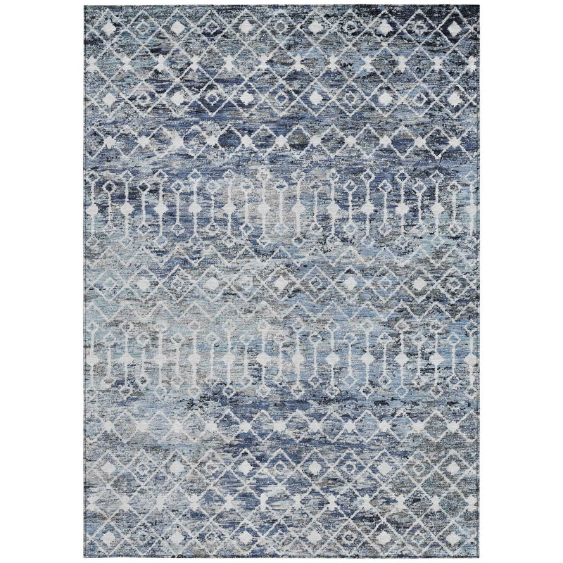 10' X 14' Blue And Silver Argyle Washable Indoor Outdoor Area Rug