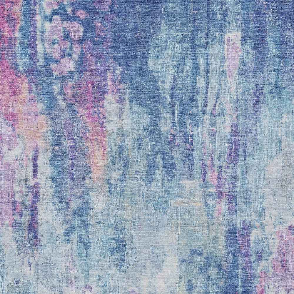 9' X 12' Blue Peach And Sky Blue Abstract Washable Indoor Outdoor Area Rug
