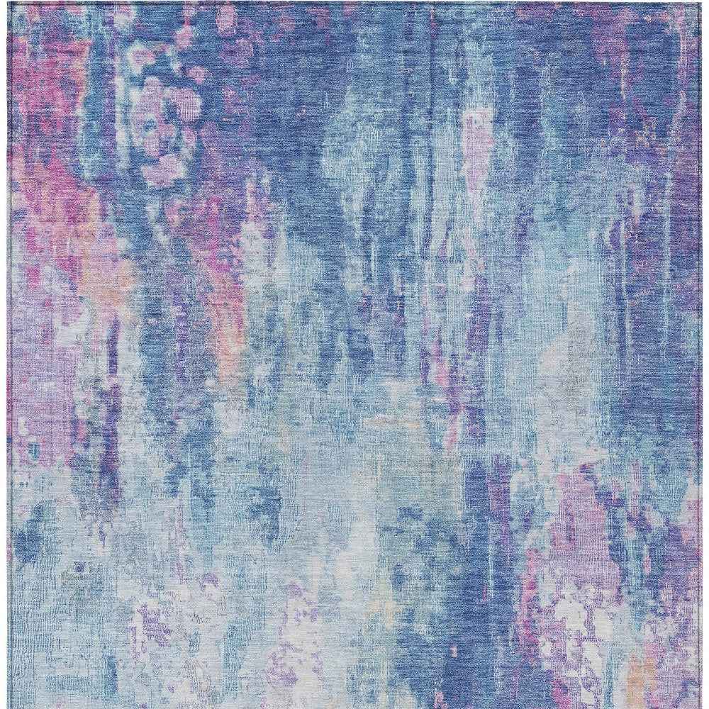 9' X 12' Blue Peach And Sky Blue Abstract Washable Indoor Outdoor Area Rug
