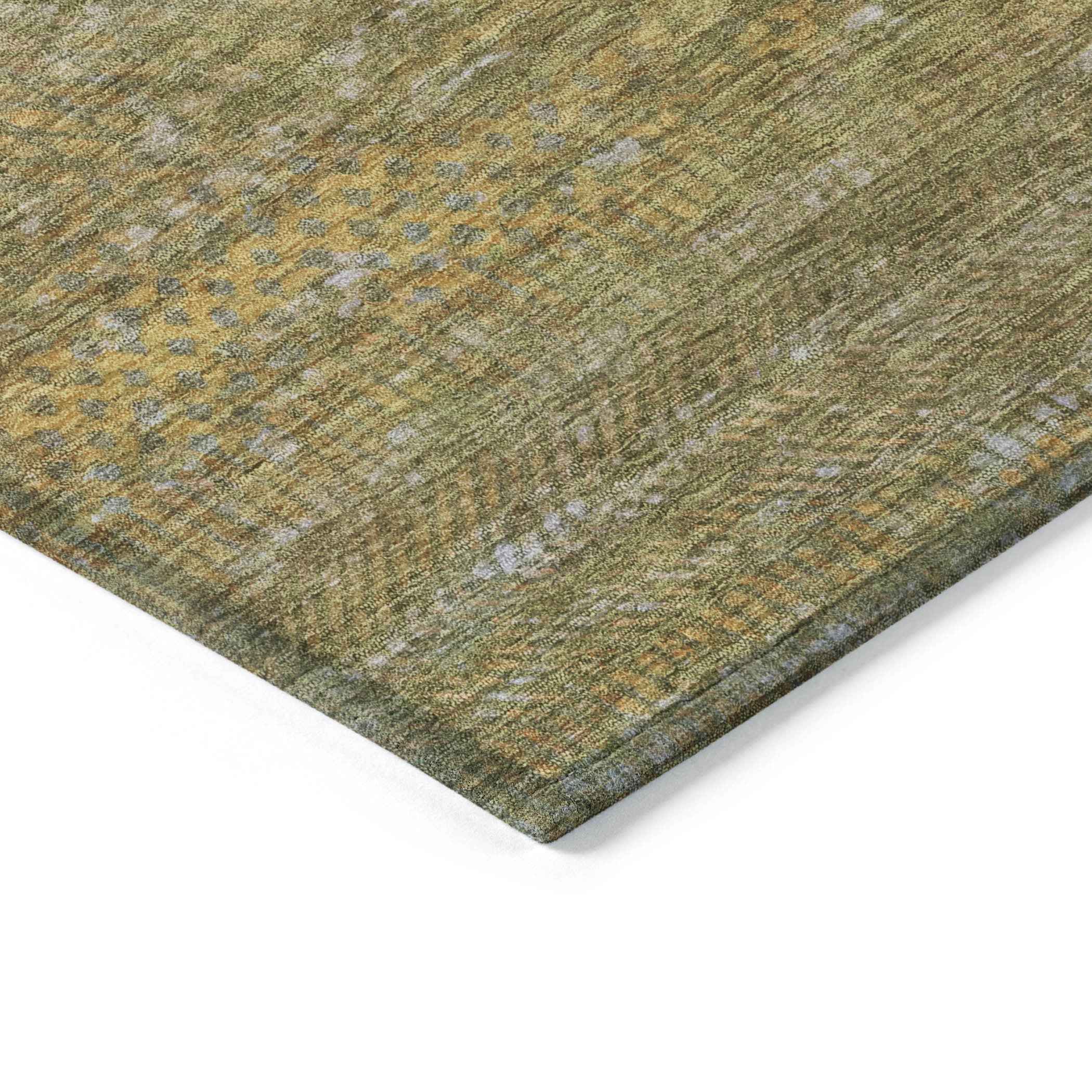 9' X 12' Sage And Gold Striped Washable Indoor Outdoor Area Rug