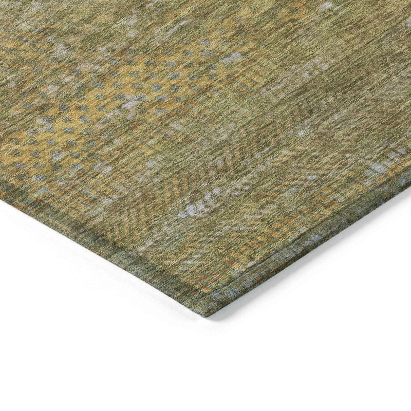 9' X 12' Sage And Gold Striped Washable Indoor Outdoor Area Rug