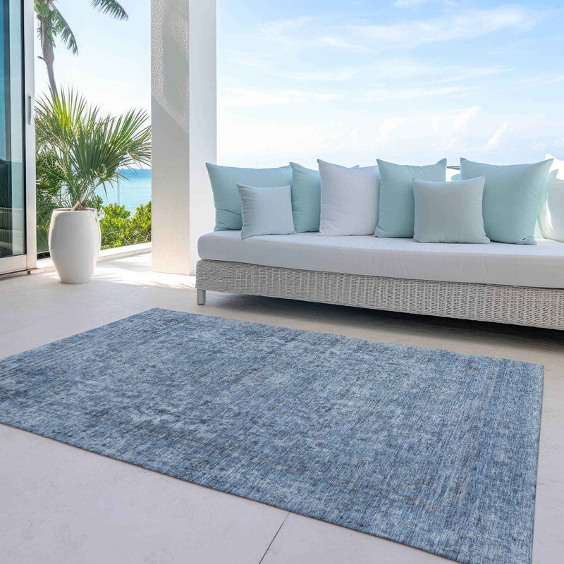 3' X 5' Blue And Beige Abstract Washable Indoor Outdoor Area Rug