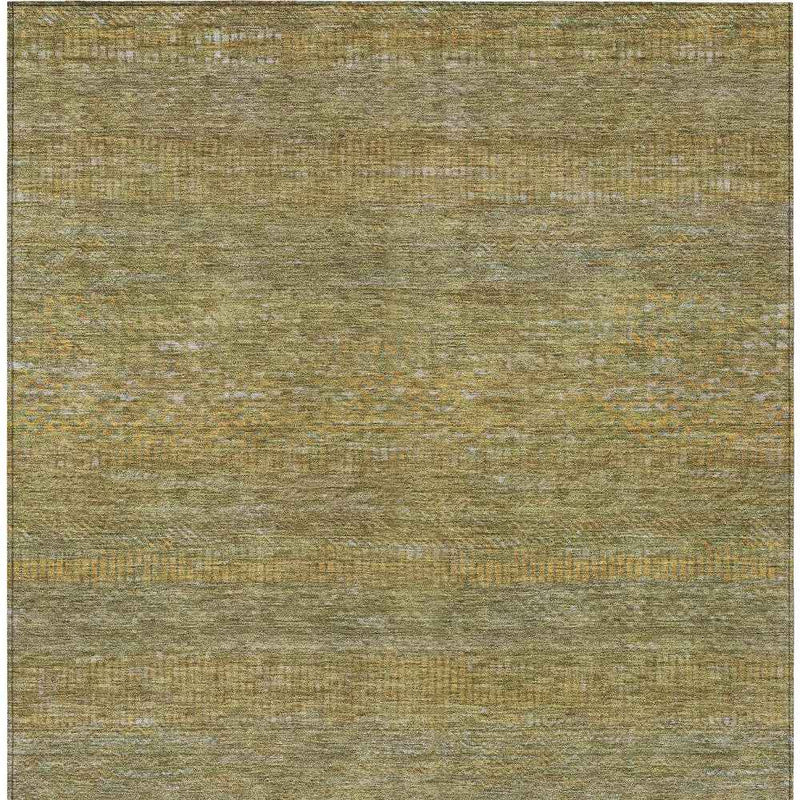 9' X 12' Sage And Gold Striped Washable Indoor Outdoor Area Rug