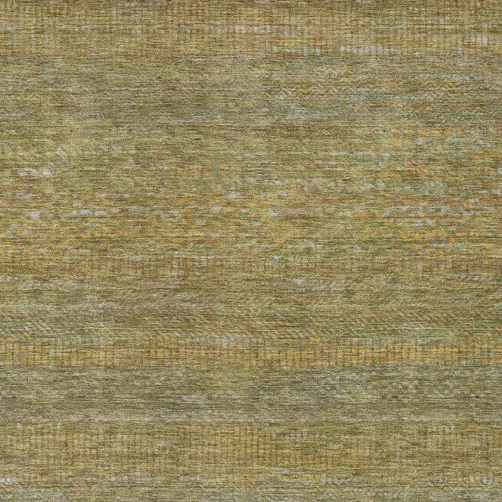 9' X 12' Sage And Gold Striped Washable Indoor Outdoor Area Rug
