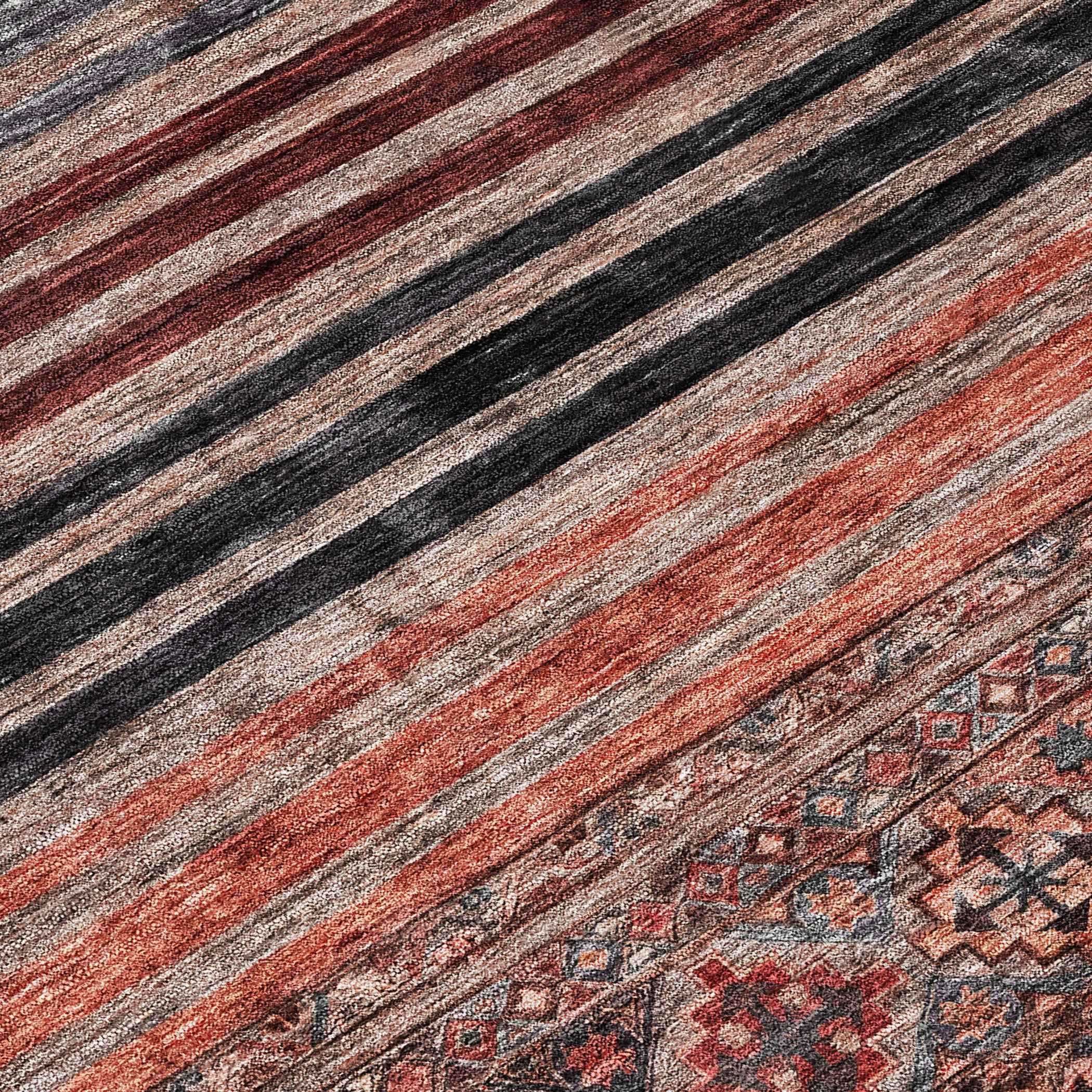 8' Rust Gray And Salmon Round Medallion Washable Indoor Outdoor Area Rug