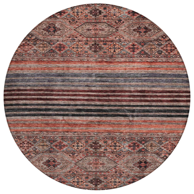 8' Rust Gray And Salmon Round Medallion Washable Indoor Outdoor Area Rug