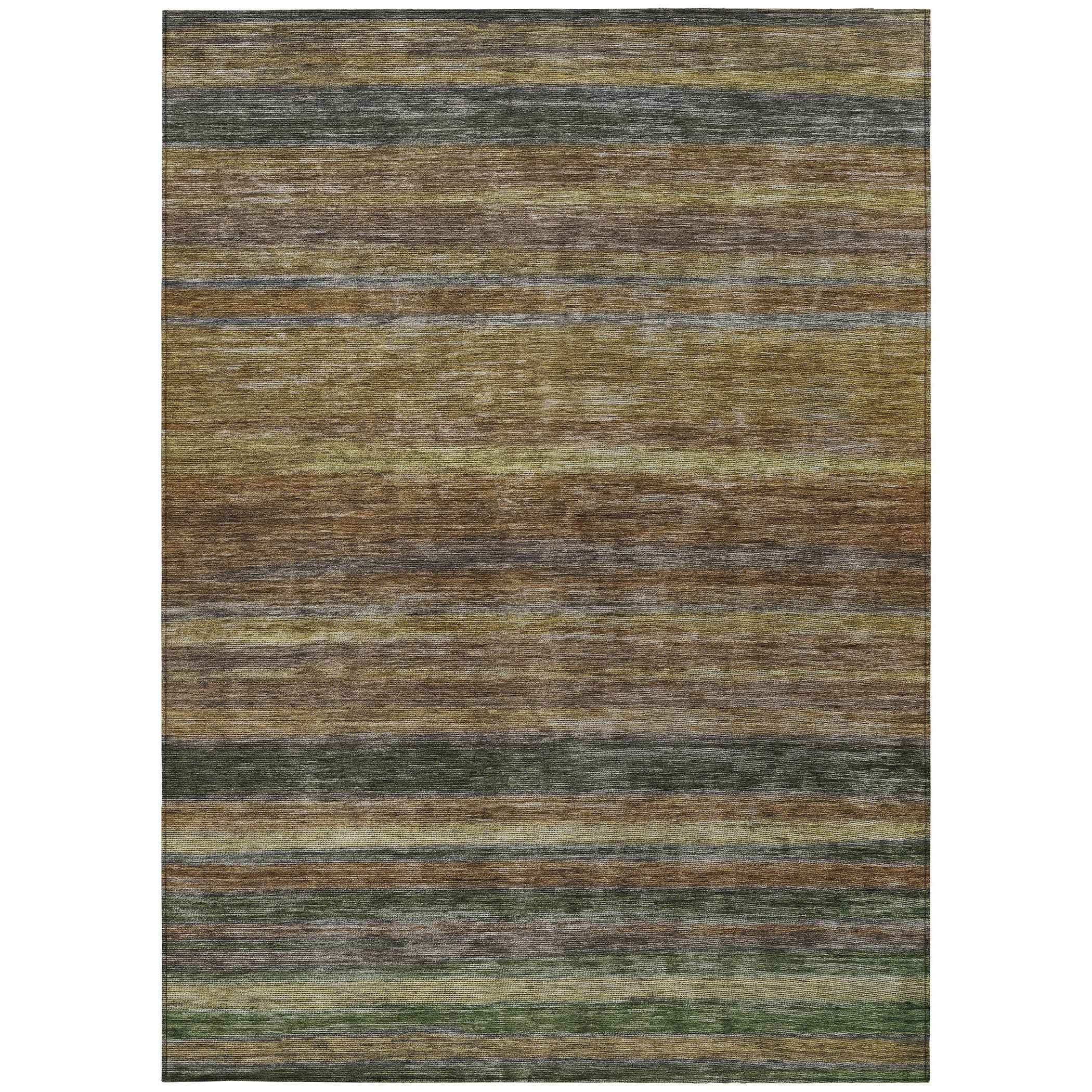 9' X 12' Brown And Gray Striped Washable Indoor Outdoor Area Rug