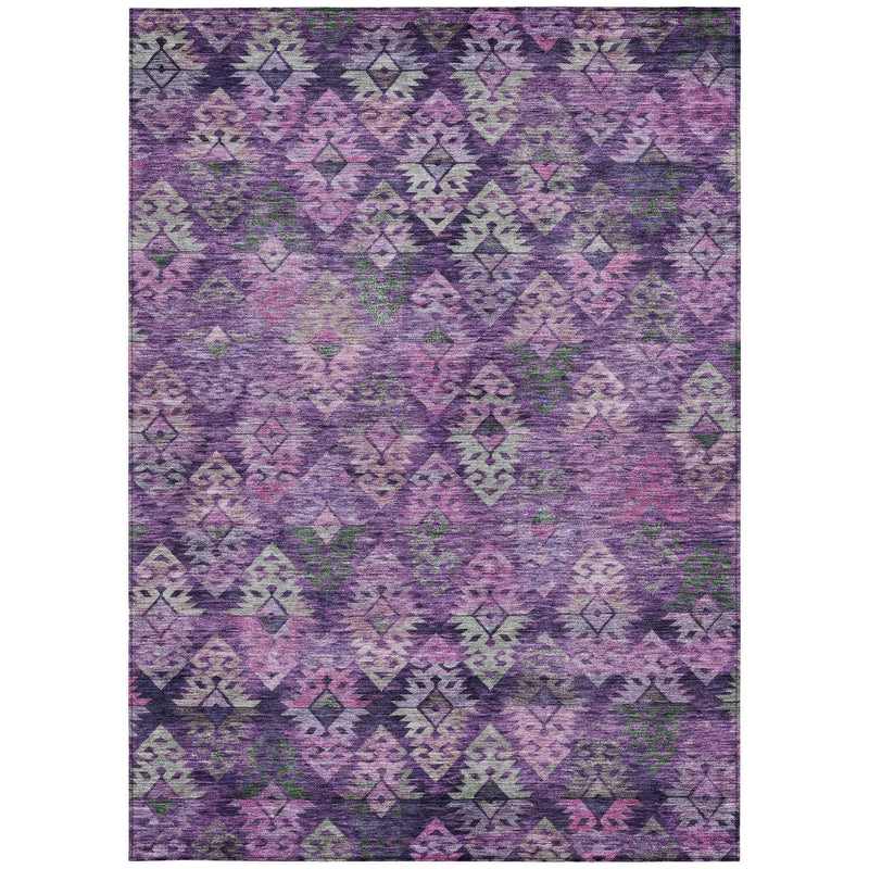 8' X 10' Eggplant Plum And Lavender Aztec Washable Indoor Outdoor Area Rug