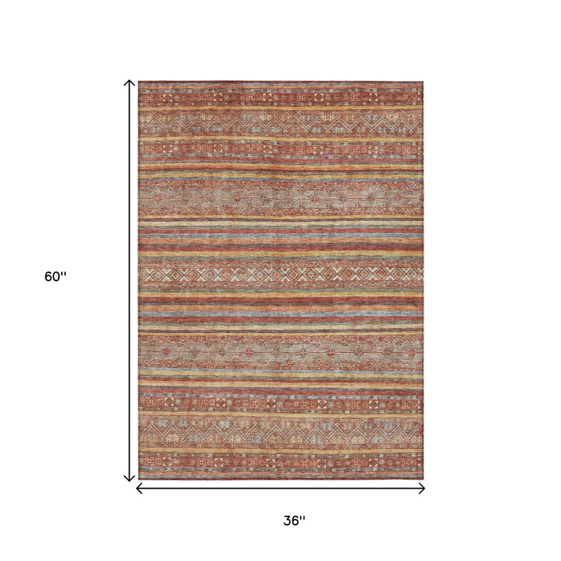 3' X 5' Rust Gold And Silver Southwestern Washable Indoor Outdoor Area Rug