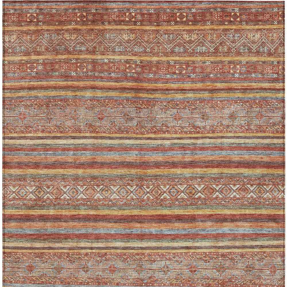 3' X 5' Rust Gold And Silver Southwestern Washable Indoor Outdoor Area Rug