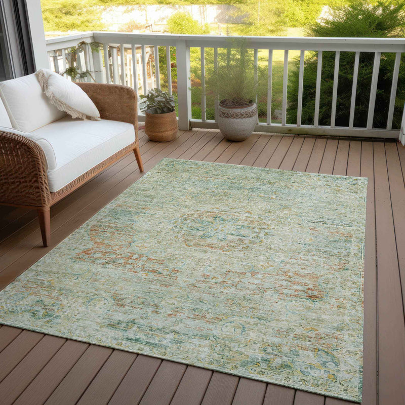 5' X 8' Sage And Copper Medallion Washable Indoor Outdoor Area Rug