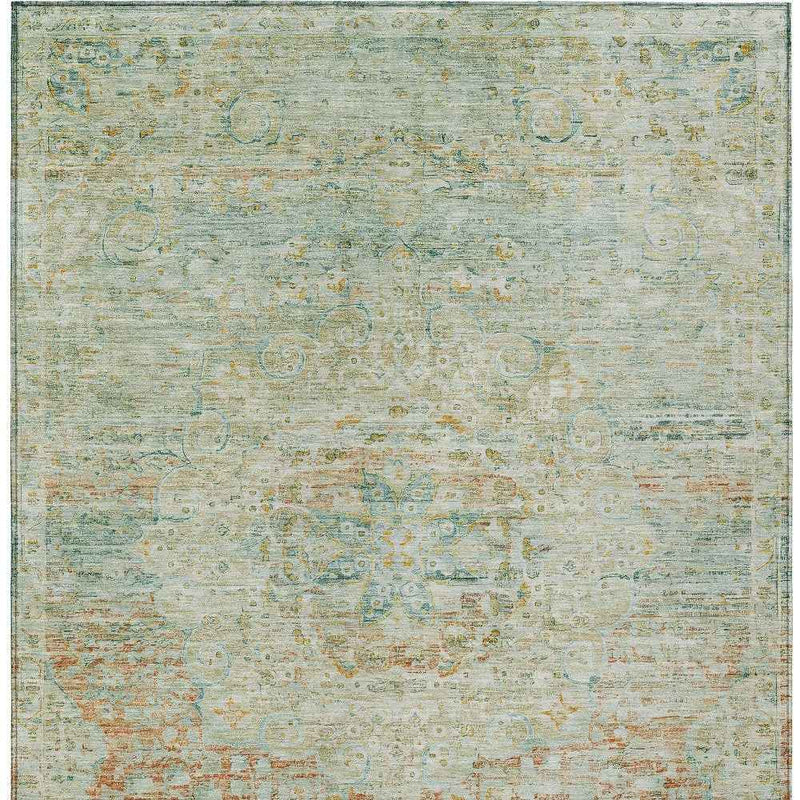 5' X 8' Sage And Copper Medallion Washable Indoor Outdoor Area Rug