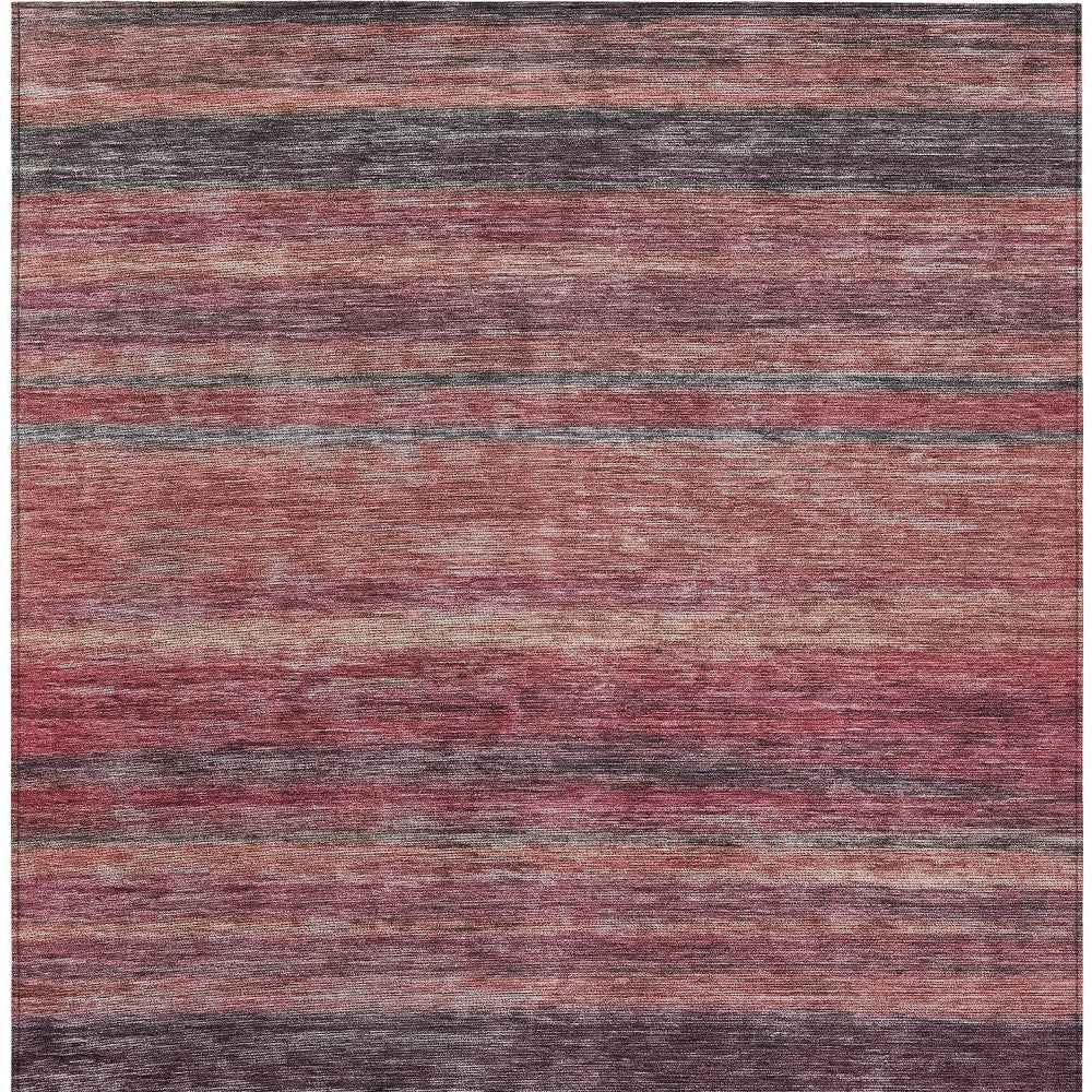 3' X 5' Rust And Blush Striped Washable Indoor Outdoor Area Rug