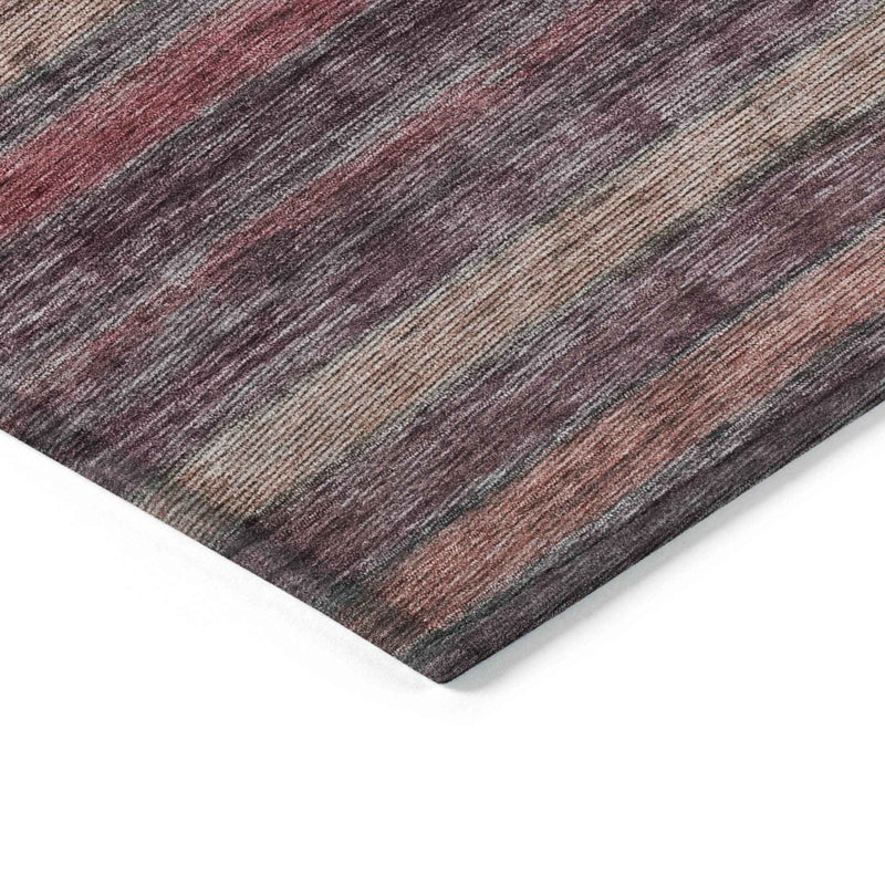 3' X 5' Rust And Blush Striped Washable Indoor Outdoor Area Rug