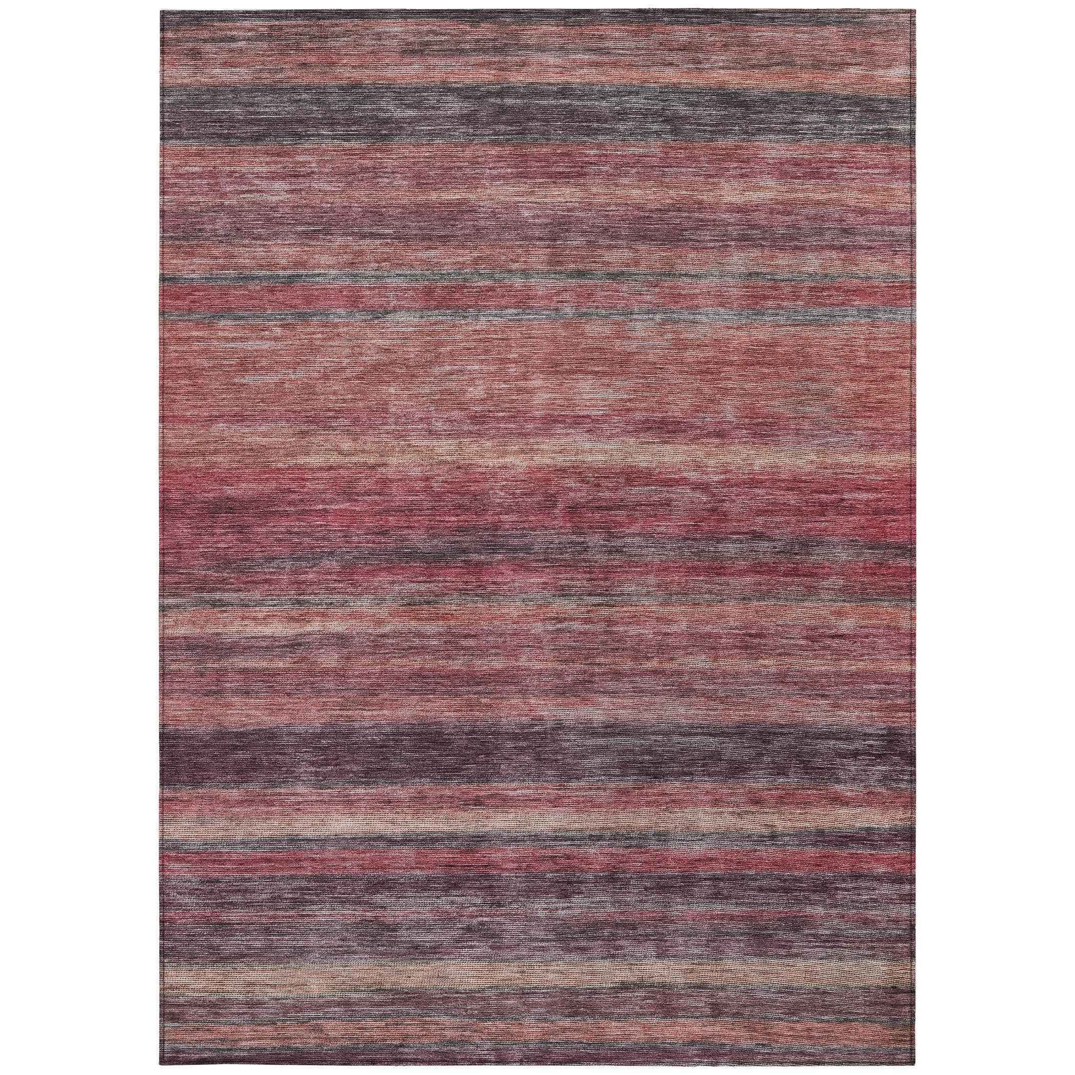 3' X 5' Rust And Blush Striped Washable Indoor Outdoor Area Rug