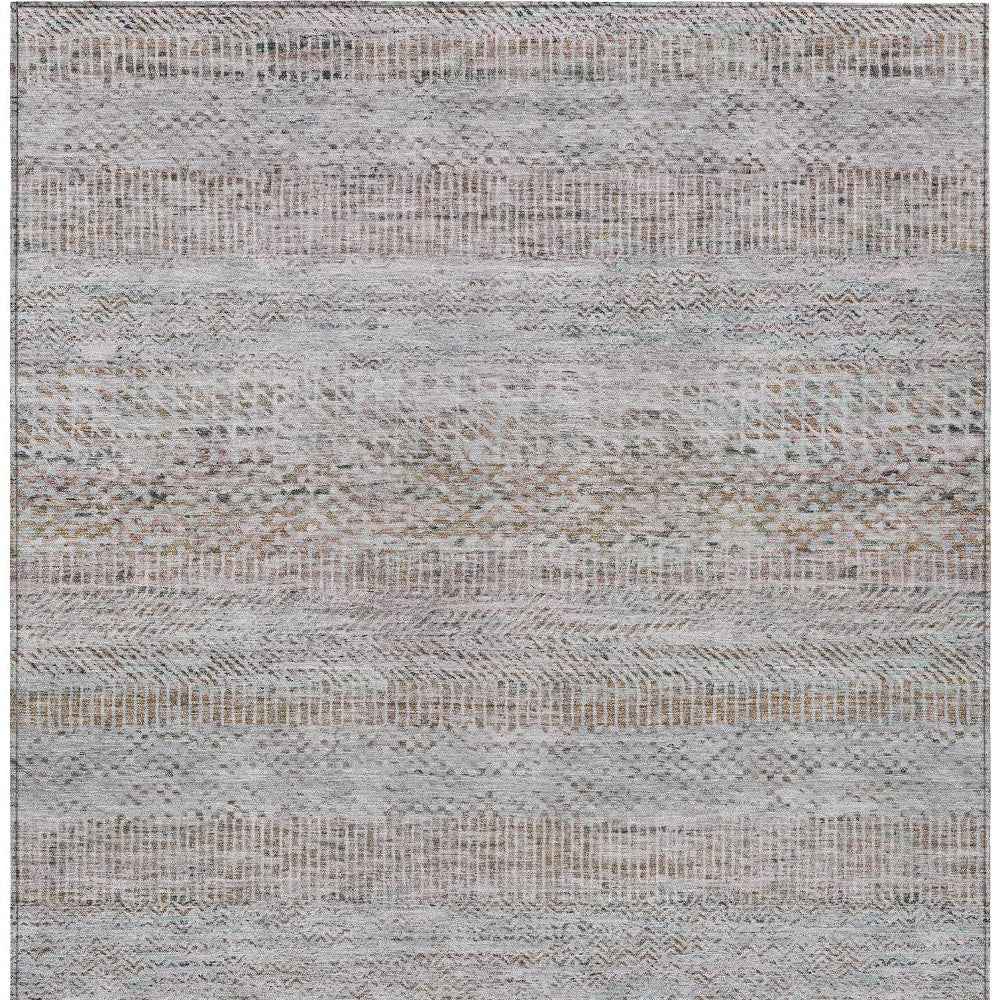 3' X 5' Linen And Gray Striped Washable Indoor Outdoor Area Rug