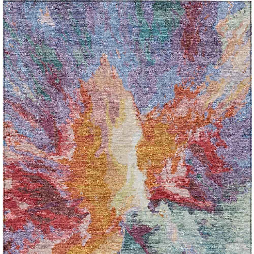 8' X 10' Orange Red And Teal Blue Abstract Washable Indoor Outdoor Area Rug
